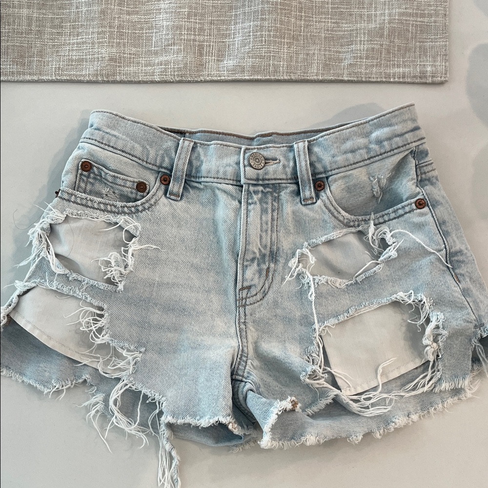 American Eagle Outfitters Ripped Light Blue Jean Shorts - Picture 2 of 7